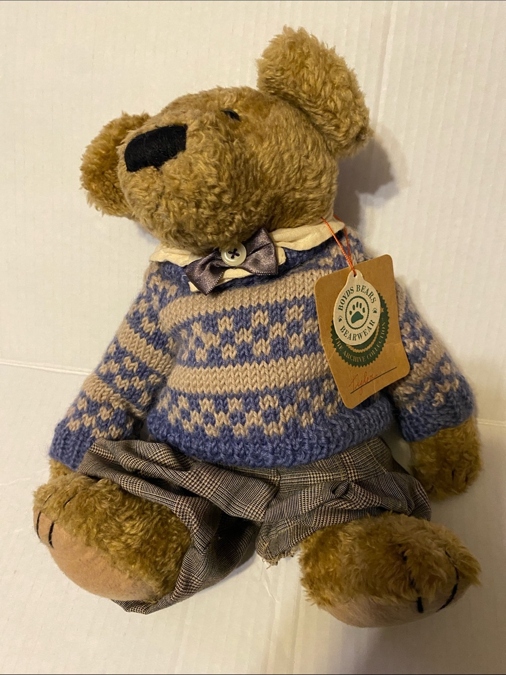 Boyds Bears Blue & Cream Knit Sweater Bear with Tags